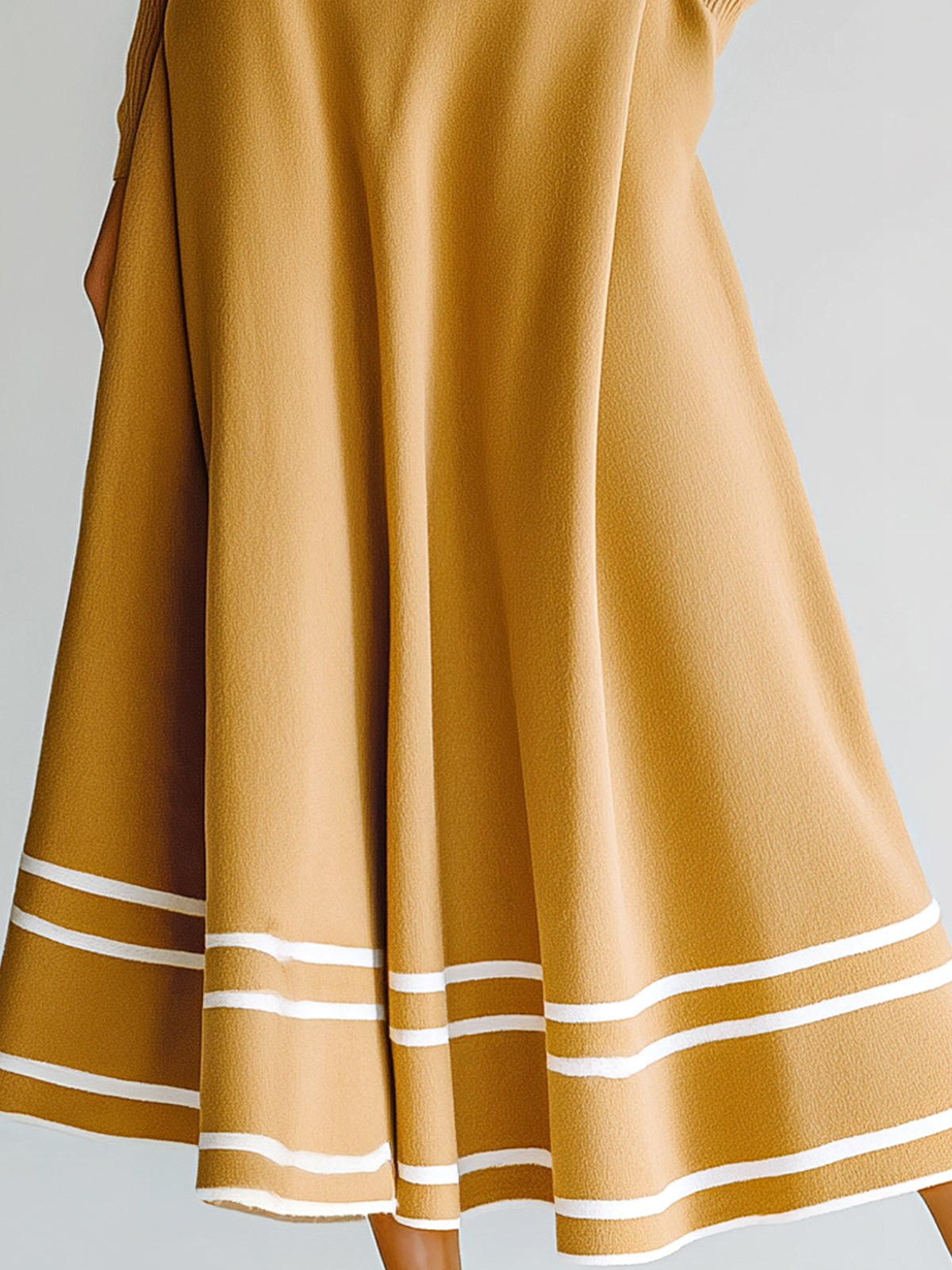 ElevenOra Chic Vintage Contrast Stripes V-Neck Slim-Fit Long-sleeve Sweater Elastic Waist A-Line Skirt Knit Two-piece Set
