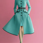 ElevenOra Vintage Elegant Tweed Peter Pan Collar Single-breasted Contrast Trim Belted Mid-Length Dress Coat
