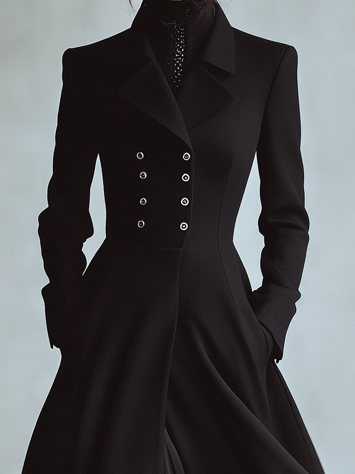 ElevenOra Elegant Vintage Wool Blend Lapel Double-Breasted Tailored Waist Maxi Dress Coat