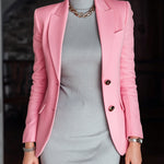ElevenOra Chic Vintage Pink Wool-blend Peak-lapel Single-breasted Slim-fit Blazer