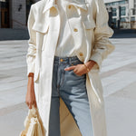 ElevenOra Chic Casual Faux Suede Lapel Single-breasted Multi-pocket Oversized Trench Coat