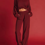 ElevenOra Chic Vintage Trutle Neck Loose Long-sleeve Mini Sweater Wide-leg Pants Knit Two-Piece Set
