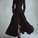 ElevenOra Elegant Vintage Wool Blend Lapel Double-Breasted Tailored Waist Maxi Dress Coat