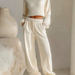 ElevenOra Chic Vintage Turtle Neck Long-sleeve Mini Sweater Elastic Waist Wide-leg Pants Knit Two-Piece Set