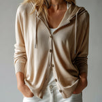 ElevenOra Casual Chic Beige Hooded Single-Breasted Slouchy Knit Cardigan