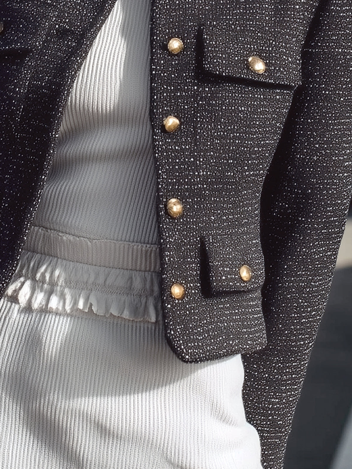ElevenOra Chic Vintage Tweed Lapel Metallic Buttons Single-Breasted Flap Pockets Cropped Jacket