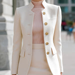 ElevenOra Chic Elegant Ivory Wool-blend Stand-collar Single-breasted Slim-fit Blazer