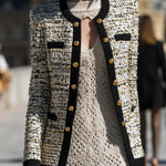 ElevenOra Vintage Elegant Tweed Round-neck Contrast Trim Metal Button Details Slim-fit Jacket