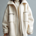 ElevenOra casual Faux Lambswool Lapel Zipper Front Multi-pocket Oversized Warm Coat