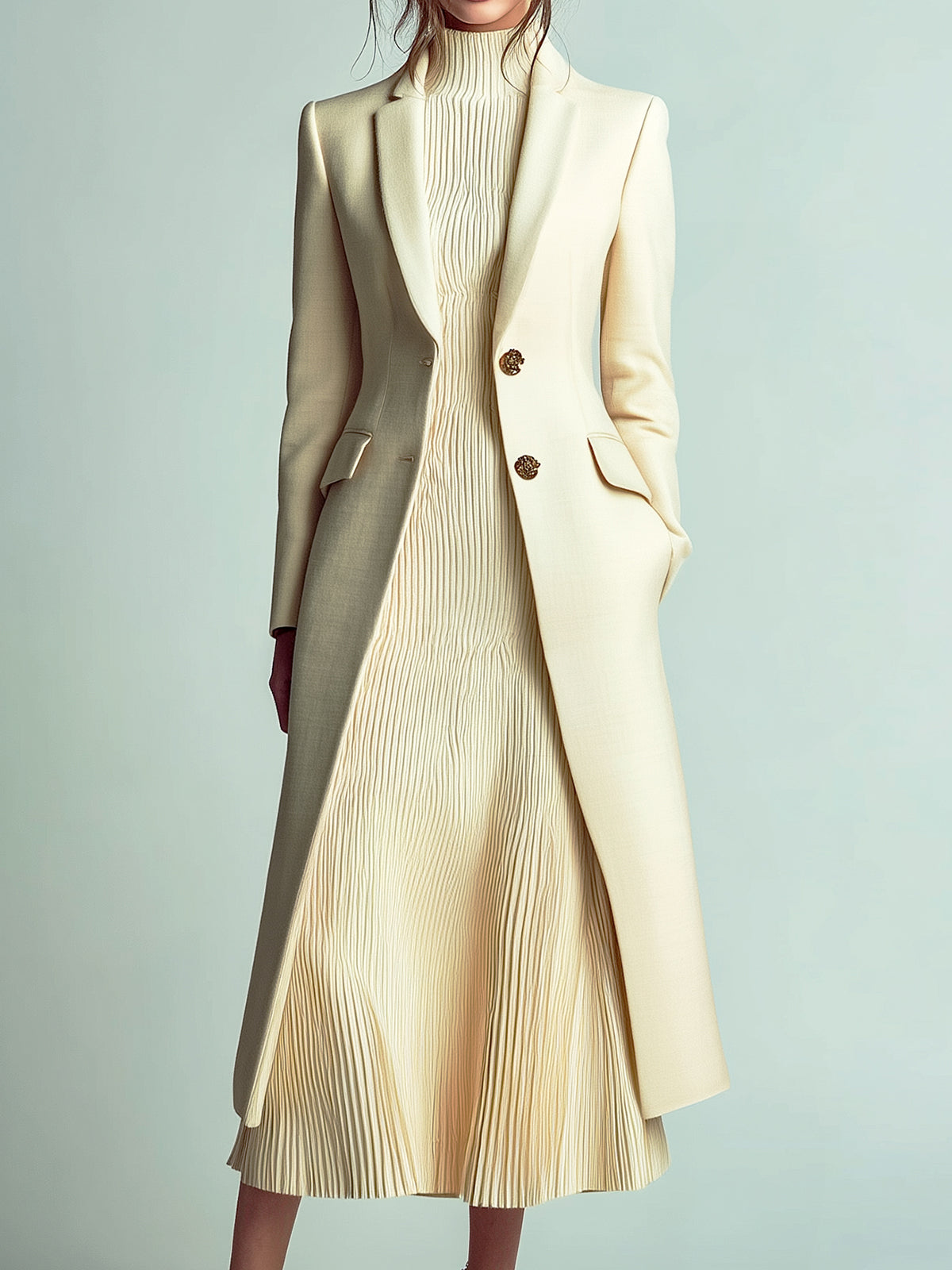 ElevenOra Vintage Elegant Wool Blend Notch Lapel Single-Breasted Tailored Mid-Length Coat