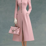 ElevenOra Elegant Vintage Wool Blend Stand Collar Single-Breasted Tailored Waist Long Coat