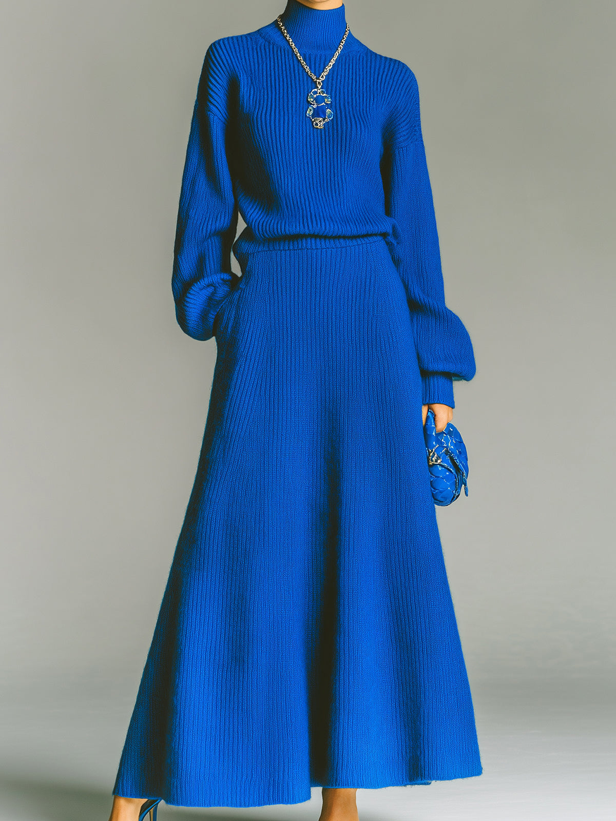 ElevenOra Chic Elegant Turtleneck Long-Sleeved Sweater Elastic Waist Maxi Skirt Knit Warm Two-Piece Set