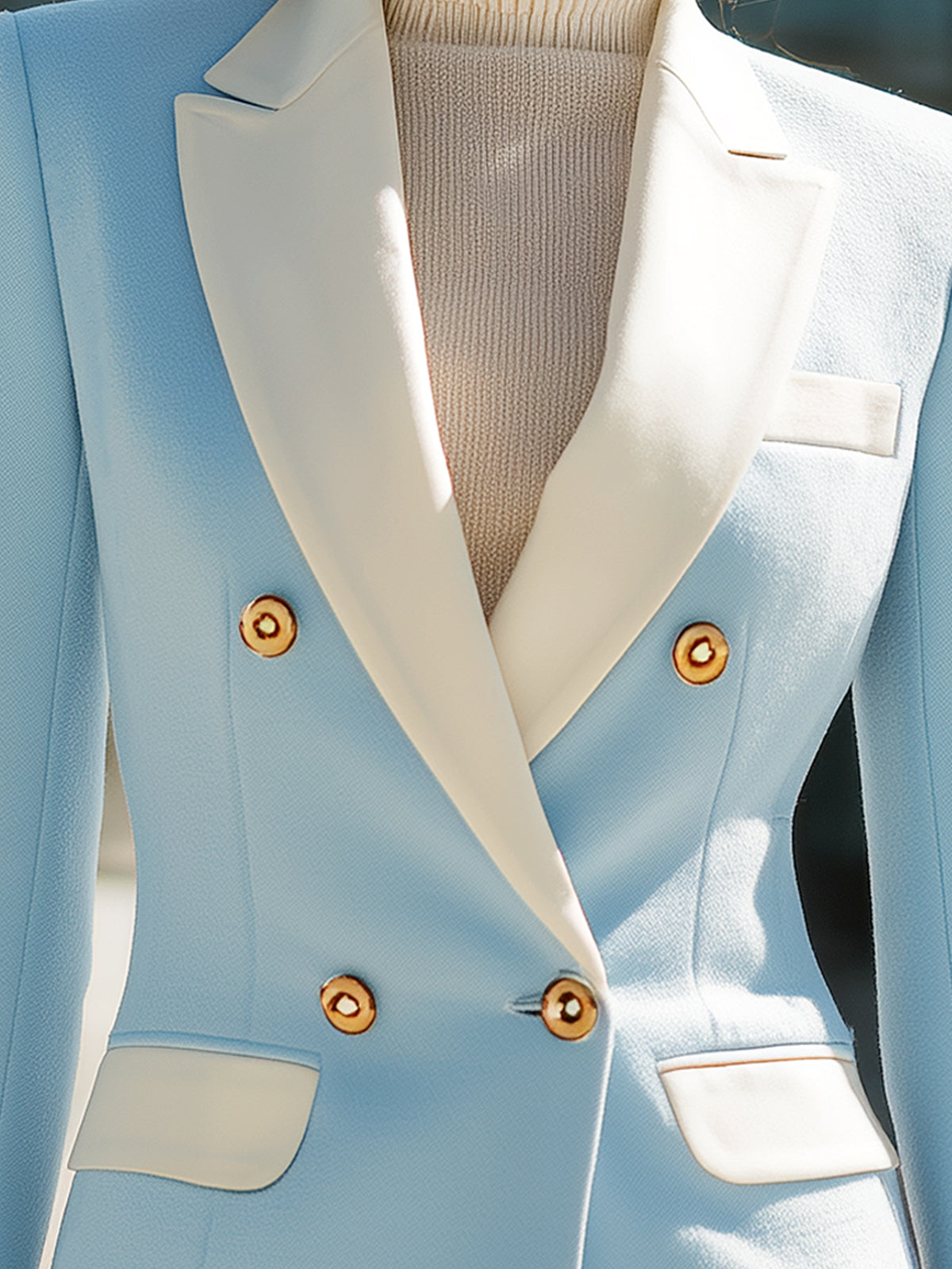 ElevenOra Vintage Elegant Color-block Wool Blend Peak Lapel Double-breasted Slim-fit Blazer
