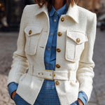 ElevenOra Vintage Casual Wool Blend Lapel Collar Metal Button Single-Breasted Belted Jacket