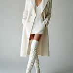 ElevenOra Stylish Wool Blend Flat Collar Double-breasted H-shaped Tailored Mid-length Coat