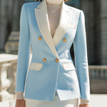 ElevenOra Vintage Elegant Color-block Wool Blend Peak Lapel Double-breasted Slim-fit Blazer