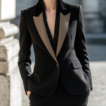 ElevenOra Chic Vintage Colorblock Wool Blend Peak Lapel Single-breasted Slim-fit Blazer