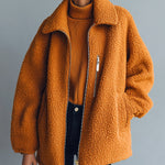 ElevenOra Casual Orange Faux Sherpa Lapel Zip-Front Oversized Warm Coat