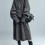 ElevenOra Chic Casual Oversized Turtle Neck Long-sleeve Sweater Elastic Waist Midi Skirt Warm Knit Two-piece Set