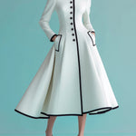 ElevenOra Vintage Elegant Wool Blend Stand Collar Single-breasted Tailored Waist Mid-Length Dress Coat