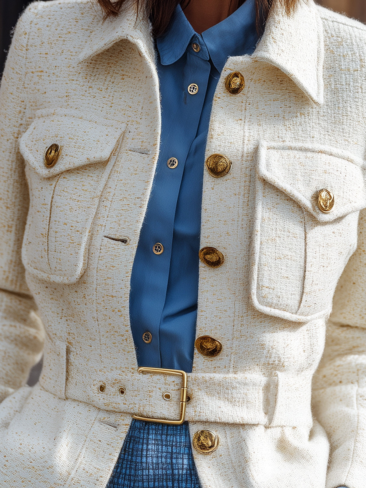 ElevenOra Vintage Casual Wool Blend Lapel Collar Metal Button Single-Breasted Belted Jacket
