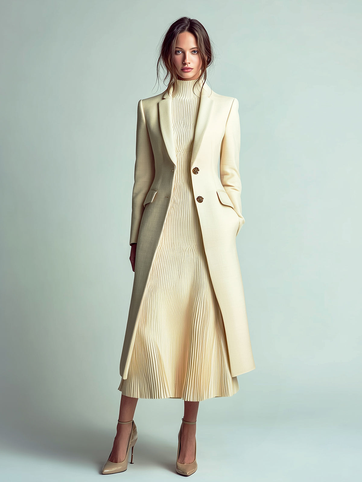 ElevenOra Vintage Elegant Wool Blend Notch Lapel Single-Breasted Tailored Mid-Length Coat