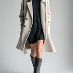 ElevenOra Chic Casual Wool Blend Notched Lapel Double-Breasted Oversize Mid-length Coat