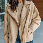 ElevenOra Casual Chic Cotton Blend Oversized Asymmetrical Zip Collared Jacket