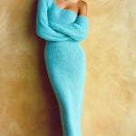 ElevenOra Stylish Solid Color Mohair One-Shoulder Long Lantern Sleeve Bodycon Knit Maxi Dress