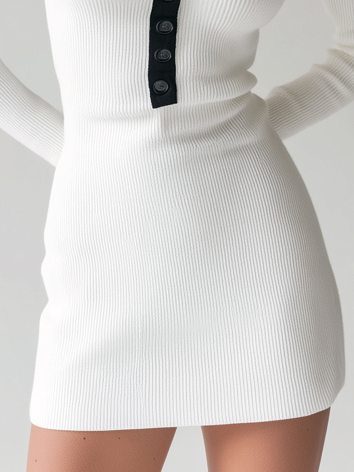 ElevenOra Casual Colorblock Lapel Slim-fit Knit Mini Bodycon Dress