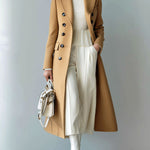 ElevenOra Chic Casual Solid Color Wool Blend Peaked Lapel Double-Breasted Tailored Warm Long Coat