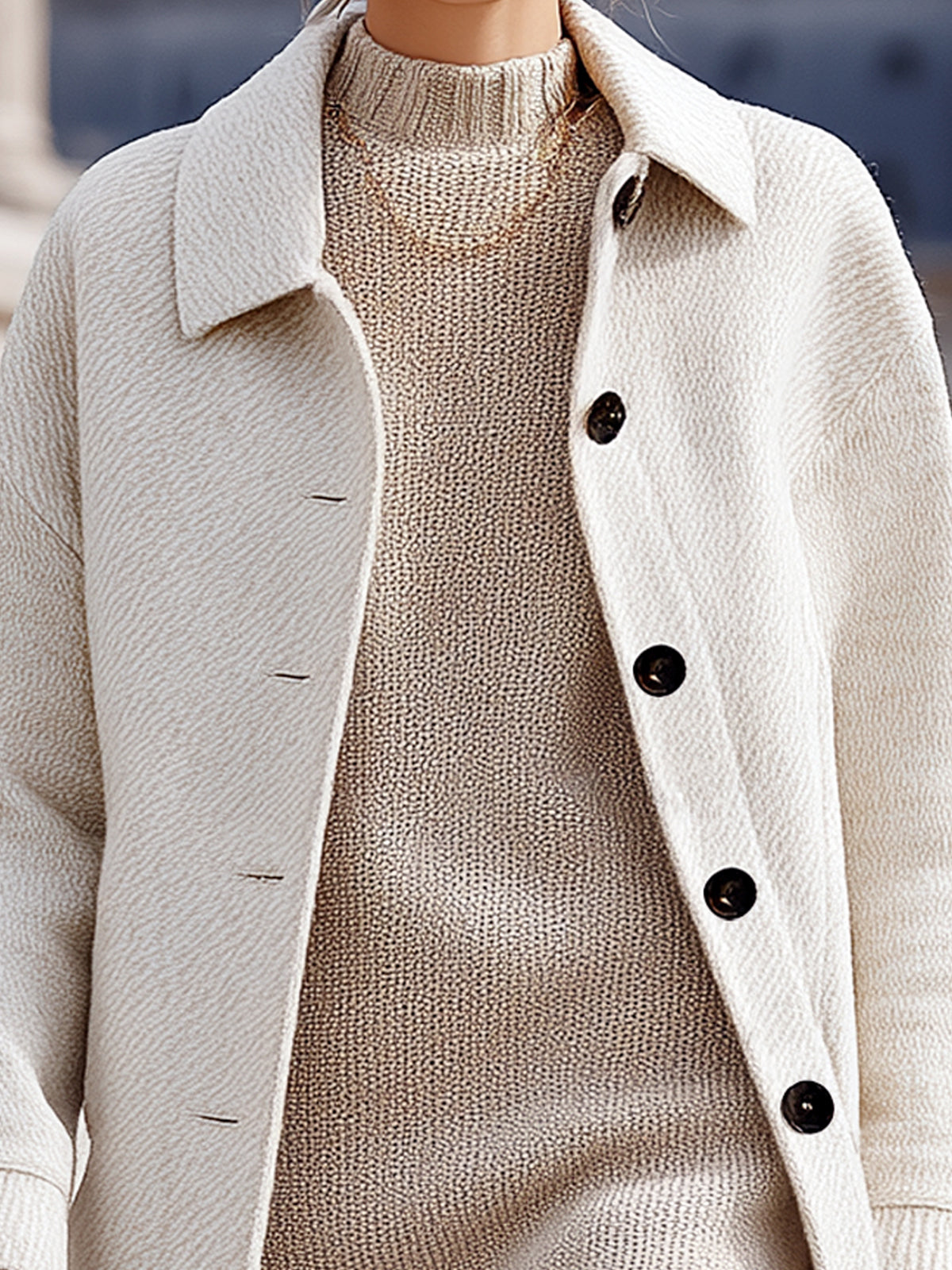 ElevenOra Casual Stylish Beige Wool Blend Lapel Single-breasted Jacket