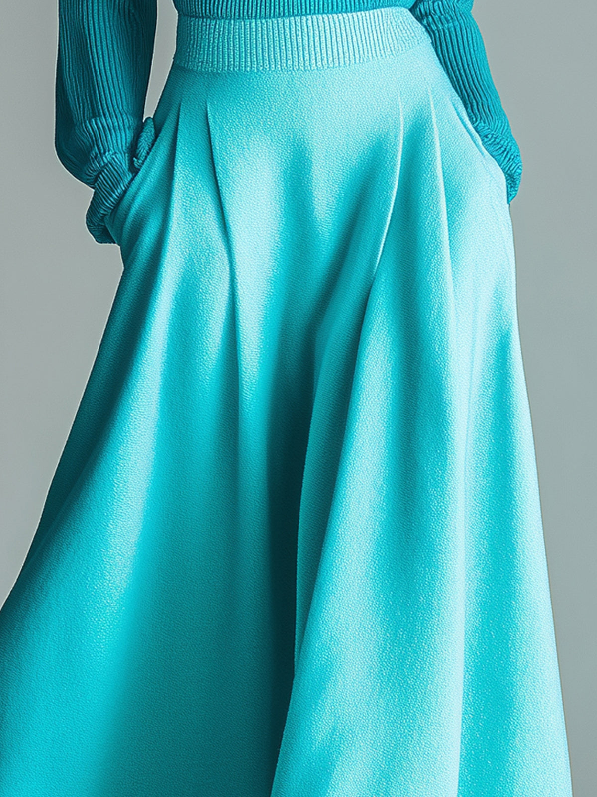 ElevenOra Chic Elegant One-Shoulder Long-Sleeve Sweater Elastic Waist A-Line Maxi Skirt Contrast Knit Two-Piece Set