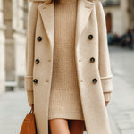 ElevenOra Vintage Fashion Wool Blended Flat Lapel Double-breasted H-shaped Warm Mid-length Coat