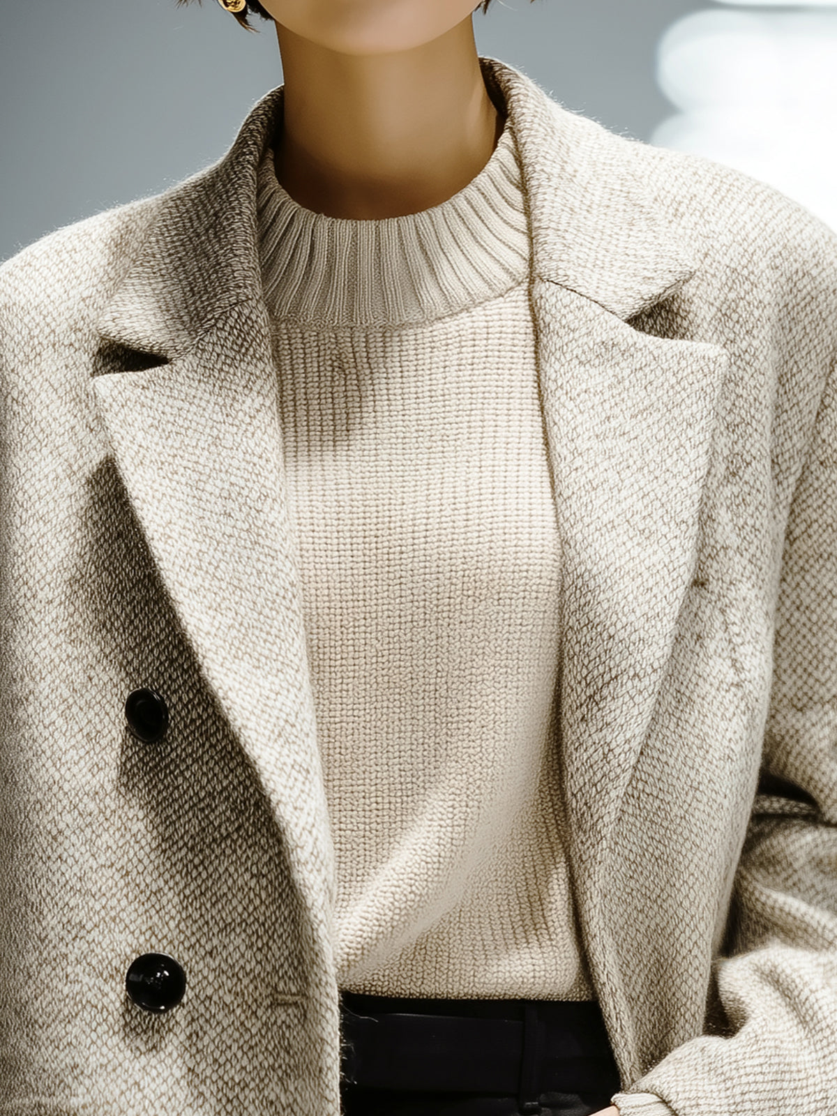 ElevenOra Vintage Fashion Wool Blend Notch Lapel Double-breasted H-shaped Warm Blazer