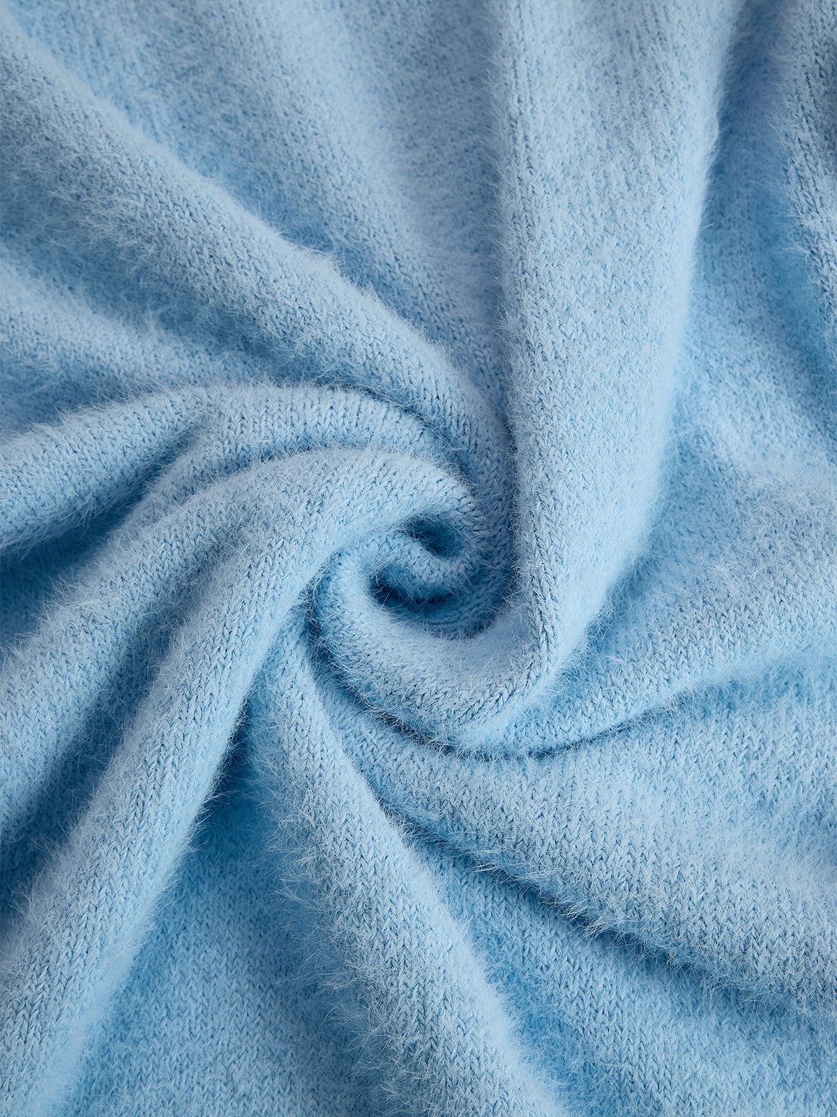 ElevenOra Chic Elegant Baby Blue Mock Neck Oversized Long-Sleeve Mohair Knit Mini Dress