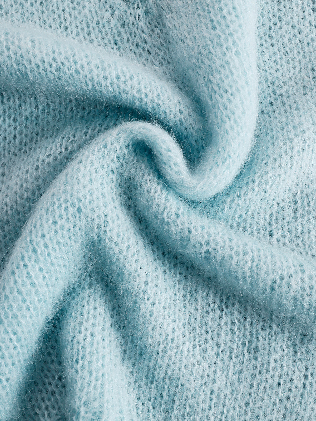 ElevenOra Chic Elegant Light Blue Stand Collar V-Neck Button Detail Slim-Fit Mohair Knit Vest