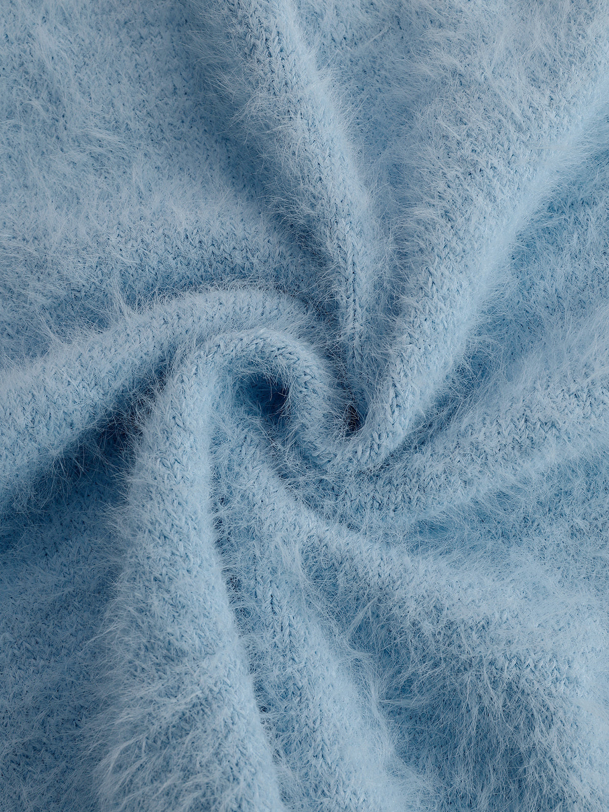 ElevenOra Chic Vintage Blue V-Neck Lace Trim Details Sleeveless Loose-Fit Fuzzy Knit Tank Top