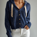 ElevenOra Casual Chic Navy Hooded Single-Breasted Cropped Knitted Cardigan