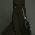 ElevenOra Elegant Turtleneck Long Sleeve Fitted Knit Sweater With Flowy Maxi Skirt Two-Piece Set