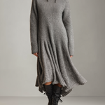 ElevenOra Chic Elegant Gray Cowl Hoodie Long Sleeve Slim Fit Flared Hem Knit Maxi Dress