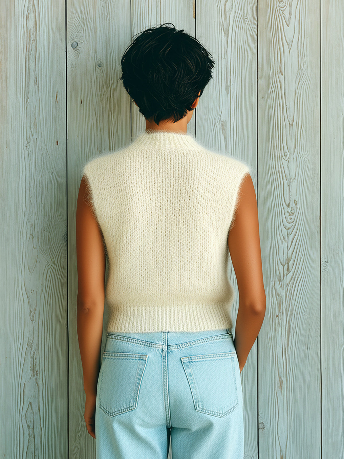 ElevenOra Chic Casual White V-Neck Wrap Sleeveless Fuzzy Knit Tank Top