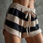 ElevenOra Chic Casual Black-Camel Colorblock Drawstring Elastic Waist Soft Knit Shorts