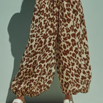 ElevenOra Chic Casual Brown-Camel Leopard Print High Waist Wide Leg Chiffon Pants