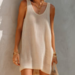 ElevenOra Chic Elegaht Light Camel U-Neck Sleeveless Loose-Fit A-Line Knit Mini Dress