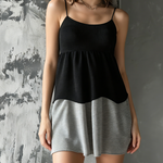ElevenOra Chic Elegant Black-Grey Wavy Colorblock Spaghetti-Strap Sleeveless Loose-Fit Knit Mini Dress
