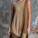 ElevenOra Fashion Casual Camel-Brown Colorblock Round-Neck Sleeveless Loose-Fit Asymmetrical Hem Knit Vest Top