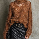 ElevenOra Chic Caramel Turtleneck Long Sleeved Loosen-Fit Knit Sweater Top