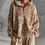 ElevenOra Chic Casual Camel Half‑Zip Hooded Long-Sleeve Loose-Fit Marled Knit Sweater Top