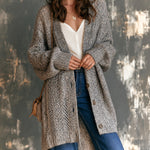ElevenOra Chic Elegant Gray Melange V-Neck Single-Breasted Dropped-Shoulder Long-Sleeve Loose-Fit Mohair Mesh Knit Cardigan